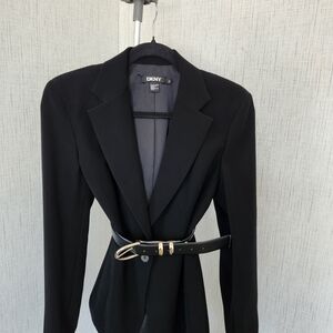 DKNY Elegant Black Blazer with Belt
